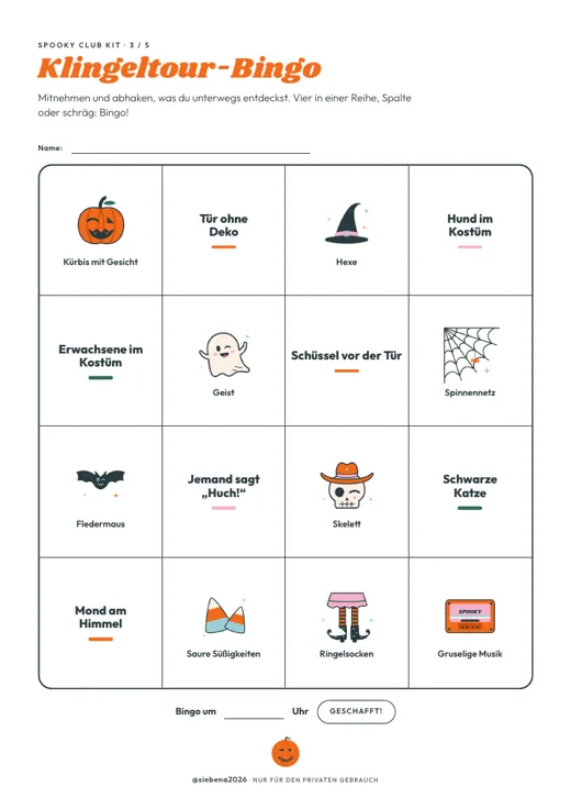 Seite mit Klingeltour-Bingo